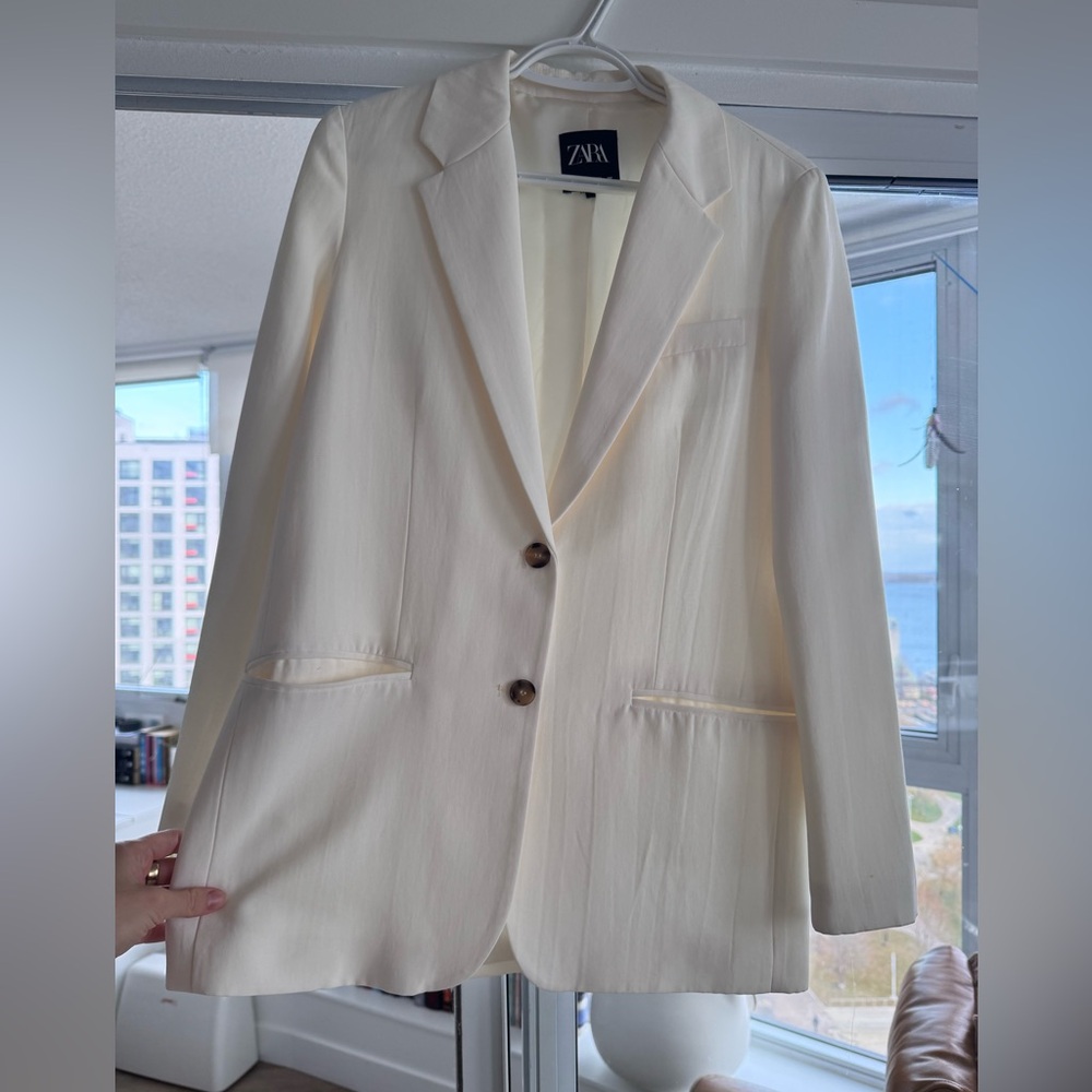 Zara Cream/White Single Breasted Women's Blazer
